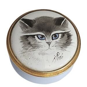 Vtg Rare Ray Poole Kingsley England Enamel Himalayan Cat Kitten Tiny Box